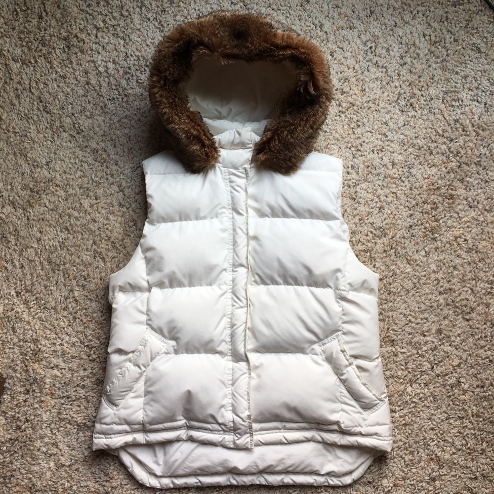 J. Crew Faux Fur Hood Trimmed Down Vest